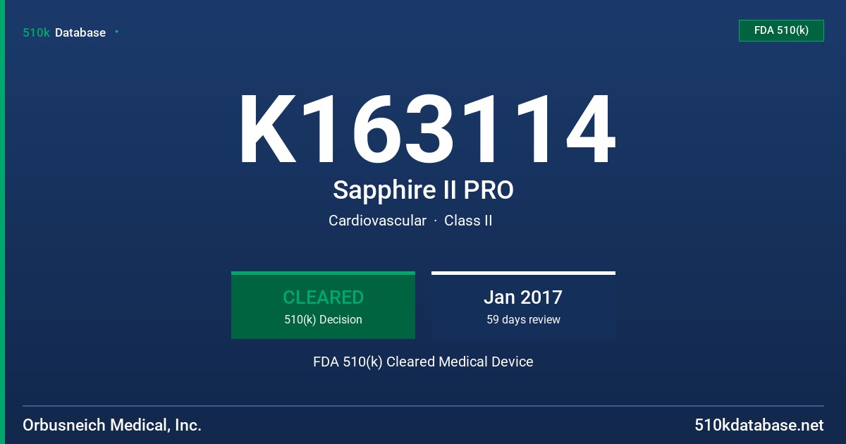K163114 Sapphire II PRO FDA 510(k) Cleared Medical Device