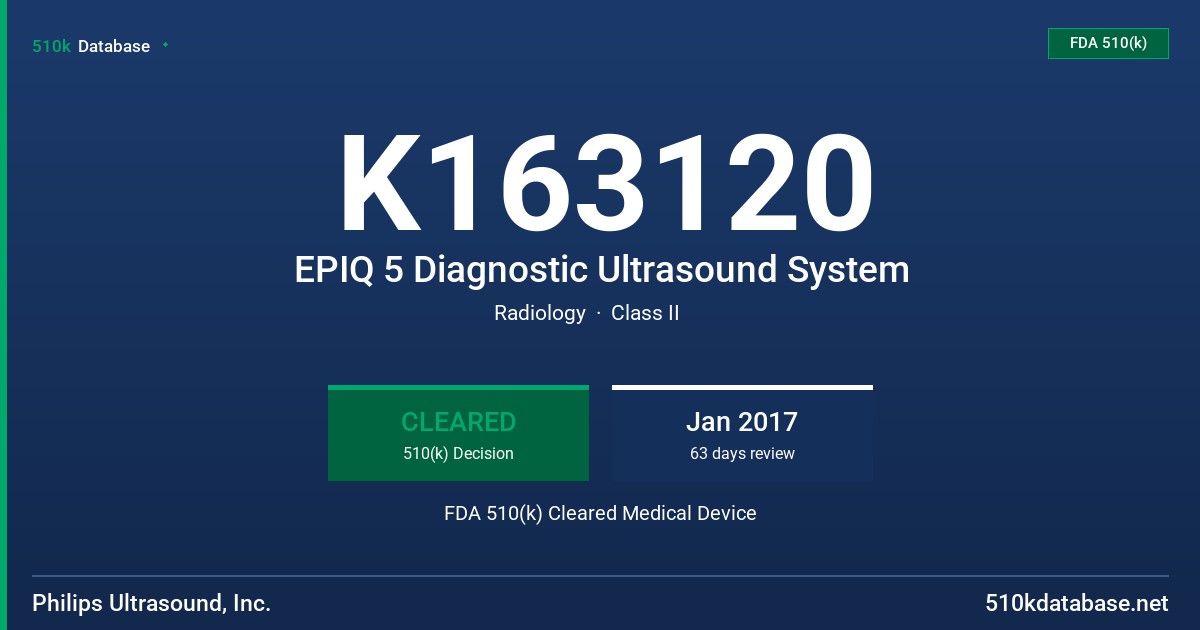 K163120 EPIQ 5 Diagnostic Ultrasound System FDA 510(k) Cleared Medical Device