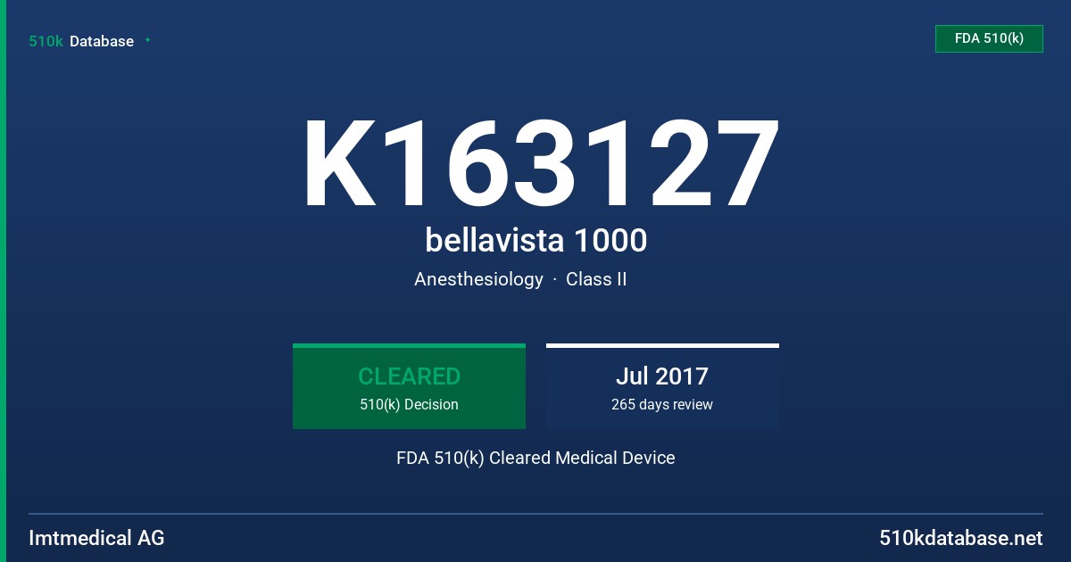 K163127 bellavista 1000 FDA 510(k) Cleared Medical Device