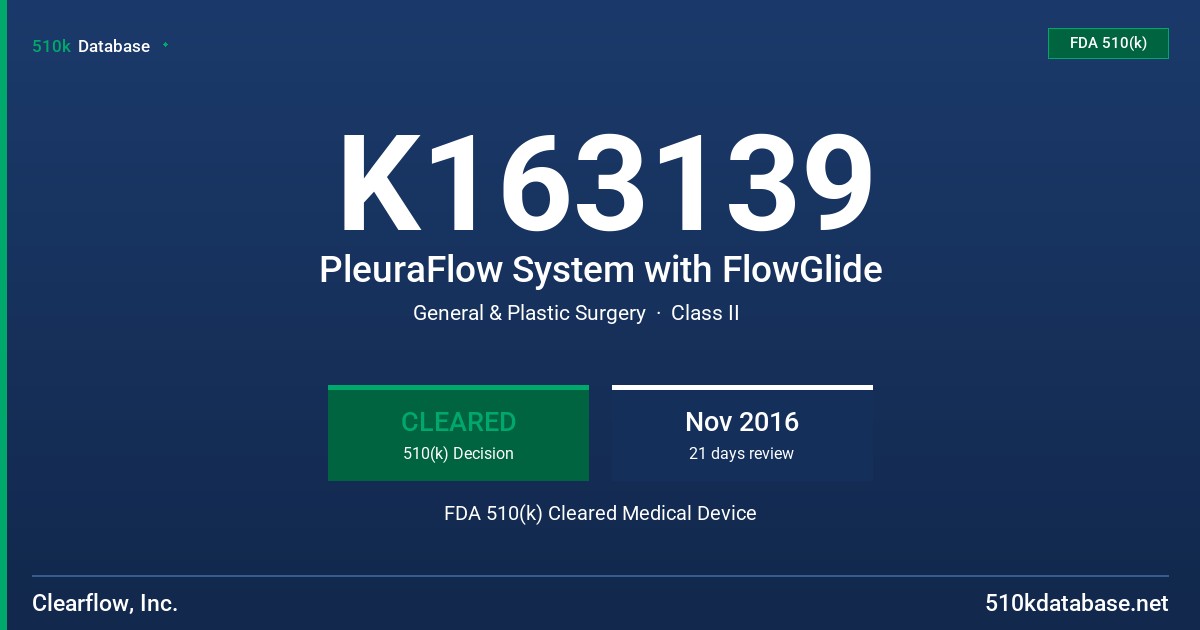 K163139 PleuraFlow System with FlowGlide FDA 510(k) Cleared Medical Device