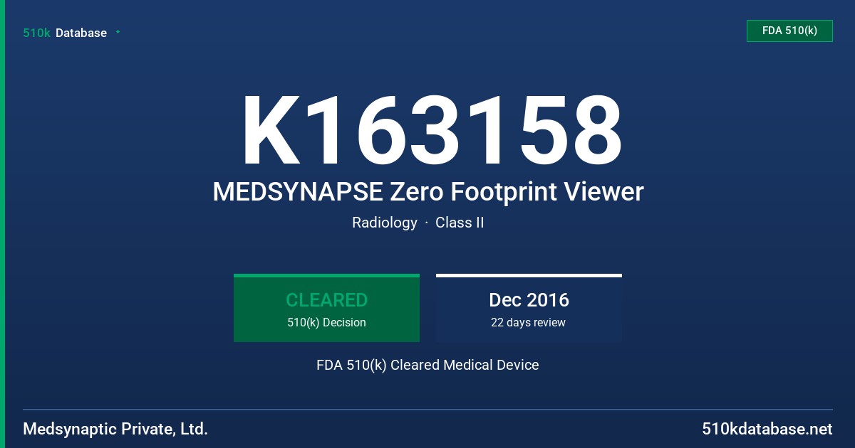 K163158 MEDSYNAPSE Zero Footprint Viewer FDA 510(k) Cleared Medical Device