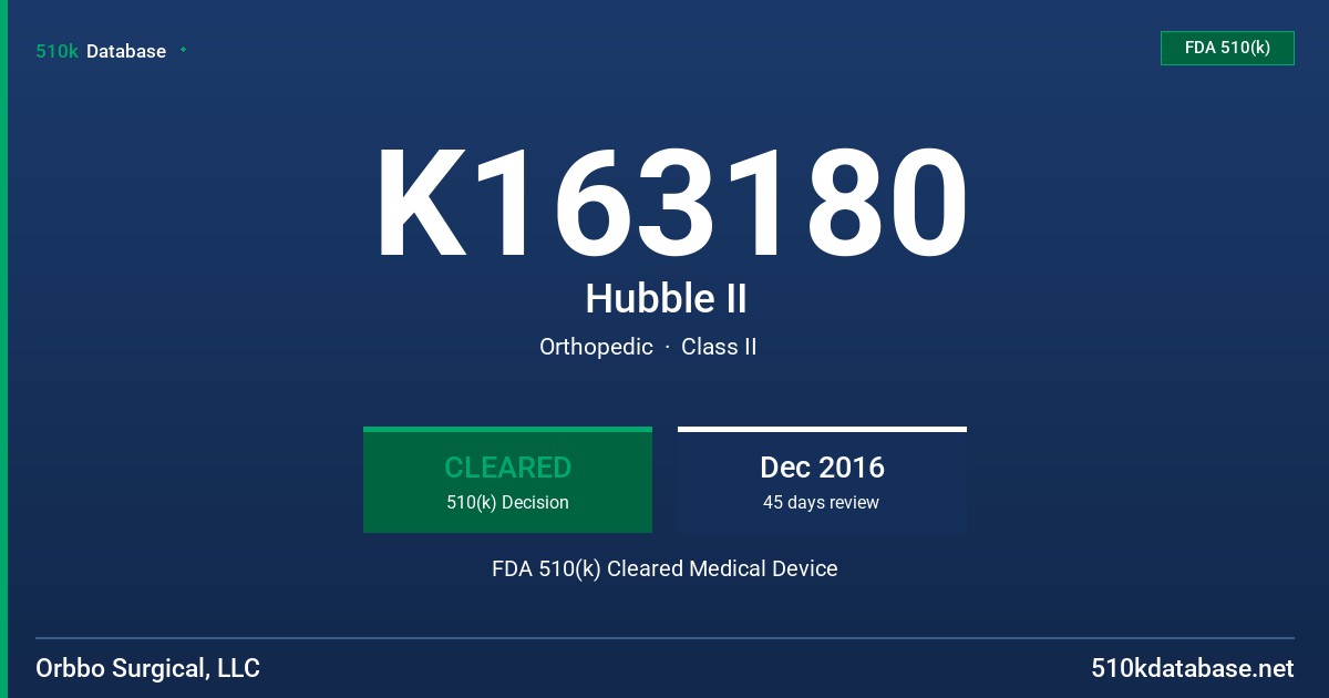 K163180 Hubble II FDA 510(k) Cleared Medical Device