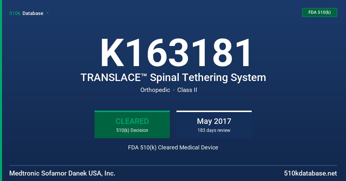 K163181 TRANSLACE™ Spinal Tethering System FDA 510(k) Cleared Medical Device