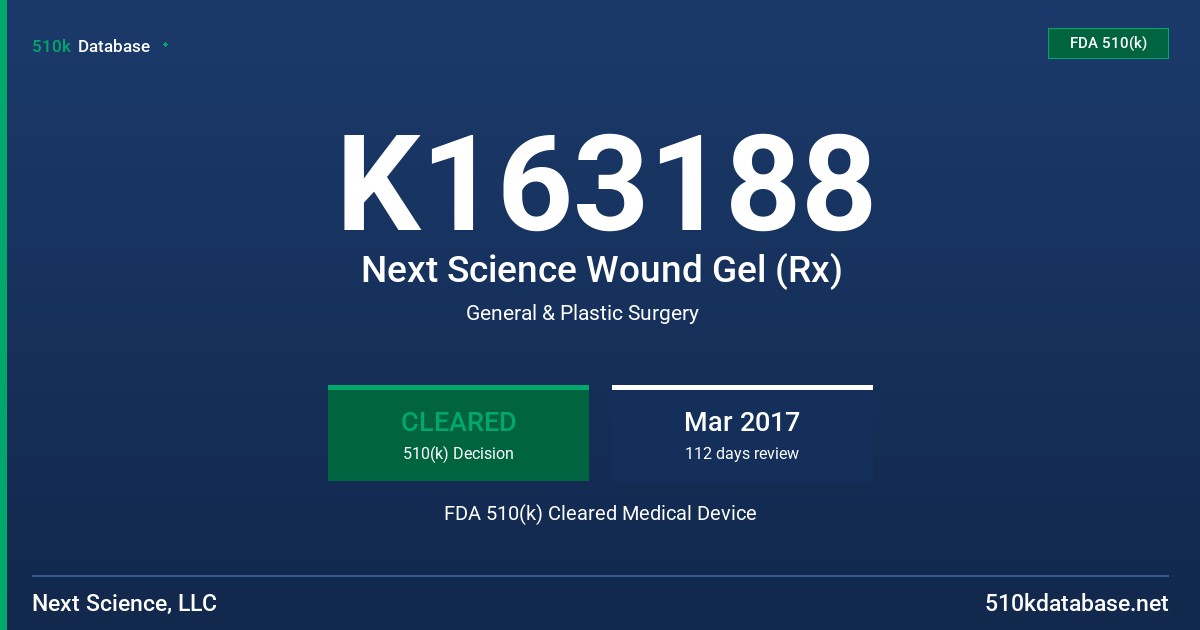 K163188 Next Science Wound Gel (Rx) FDA 510(k) Cleared Medical Device