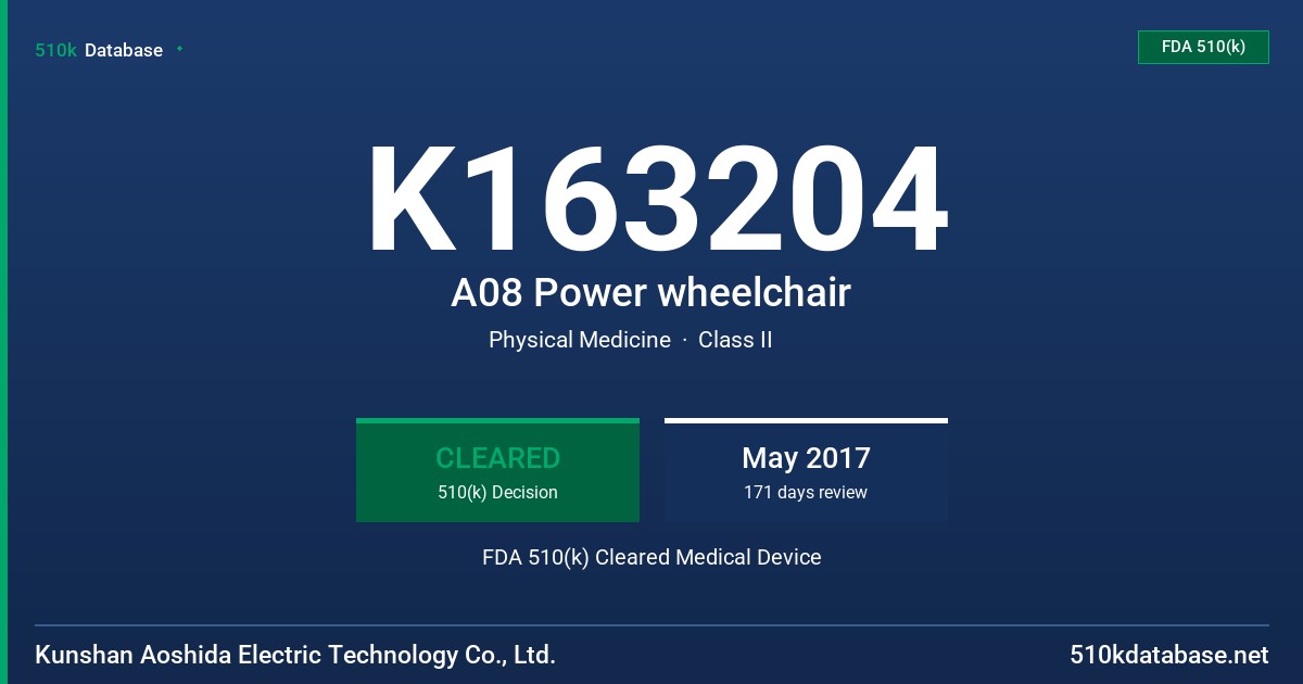 K163204 A08 Power wheelchair FDA 510(k) Cleared Medical Device
