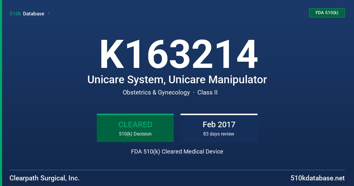 K163214 Unicare System, Unicare Manipulator FDA 510(k) Cleared Medical Device