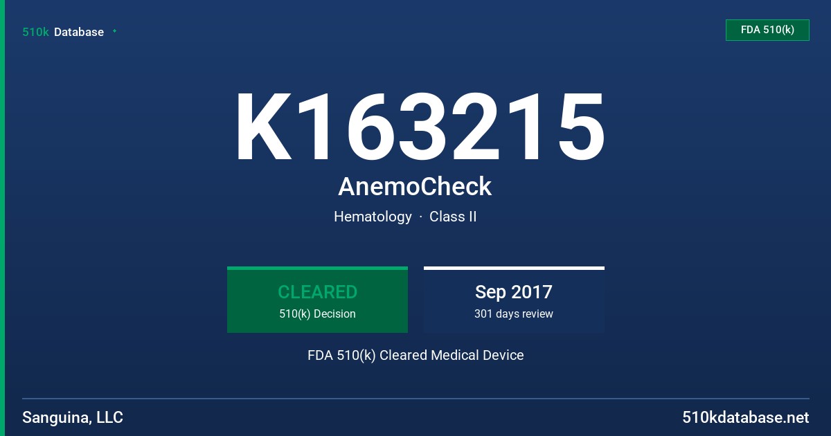 K163215 AnemoCheck FDA 510(k) Cleared Medical Device
