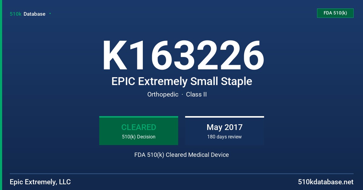 K163226 EPIC Extremely Small Staple FDA 510(k) Cleared Medical Device