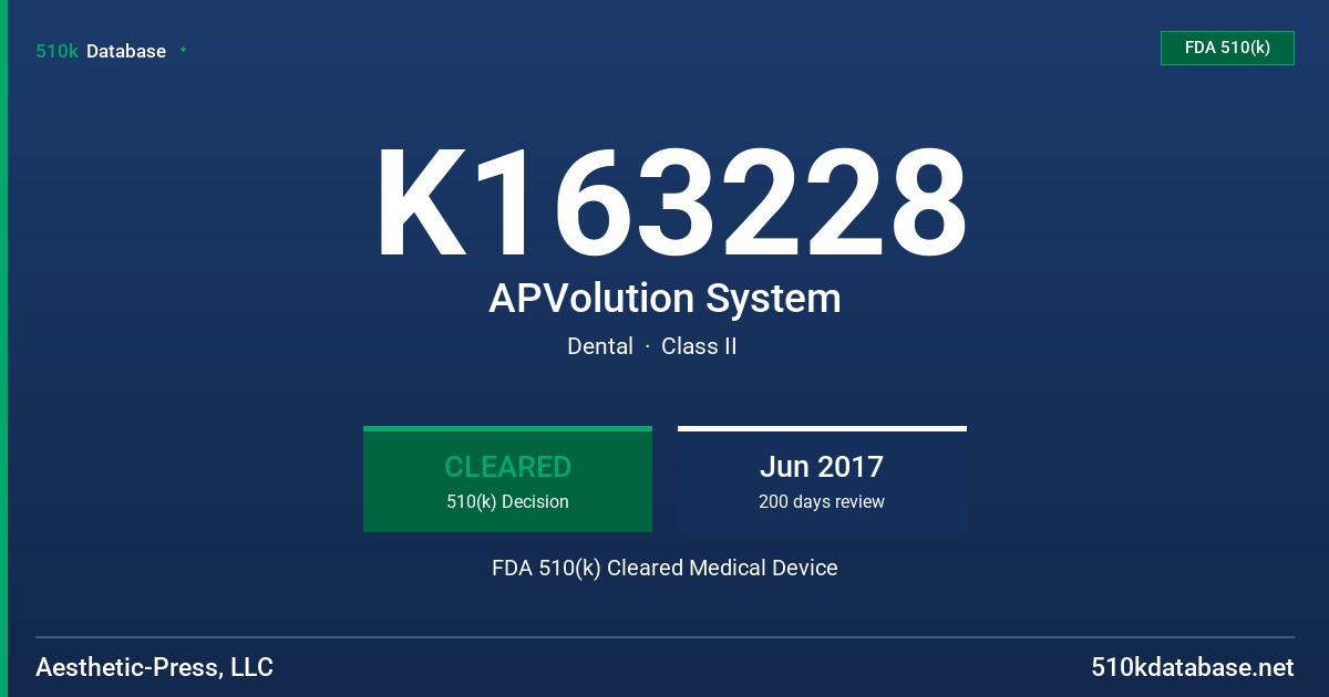 K163228 APVolution System FDA 510(k) Cleared Medical Device
