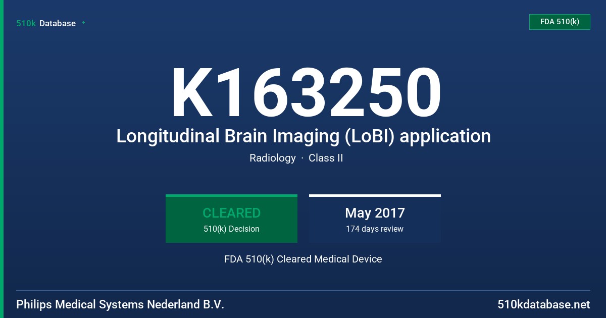 K163250 Longitudinal Brain Imaging (LoBI) application FDA 510(k) Cleared Medical Device