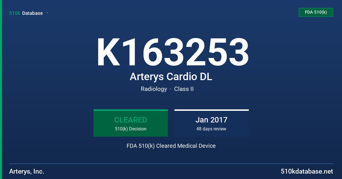 K163253 Arterys Cardio DL FDA 510(k) Cleared Medical Device