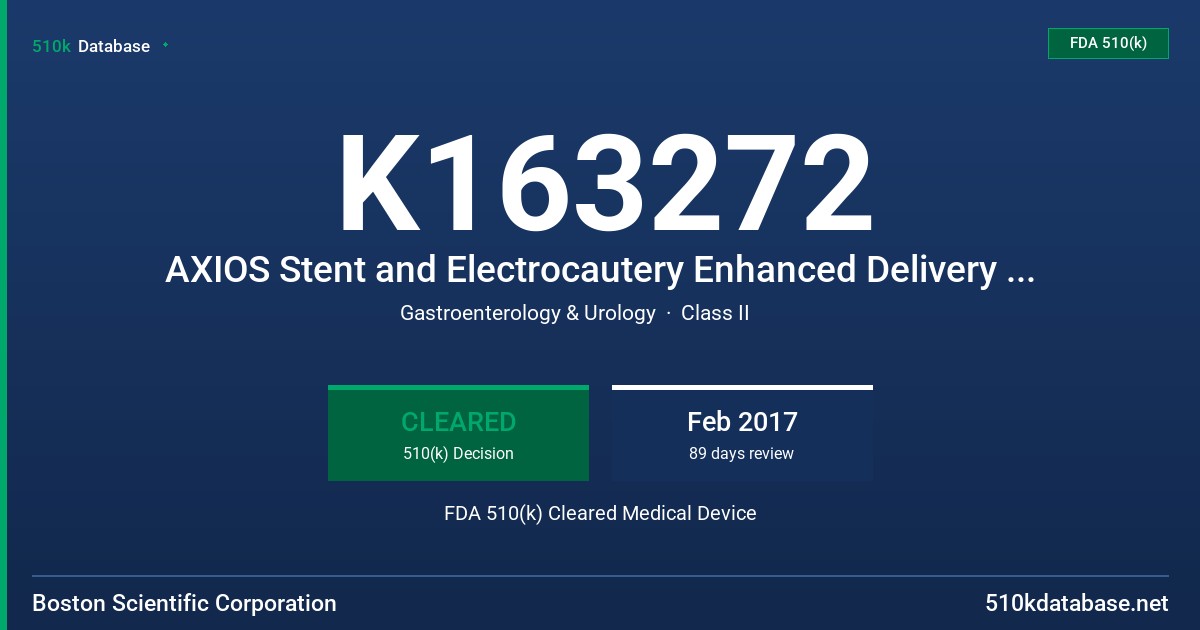 K163272 AXIOS Stent and Electrocautery Enhanced Delivery System FDA 510(k) Cleared Medical Device