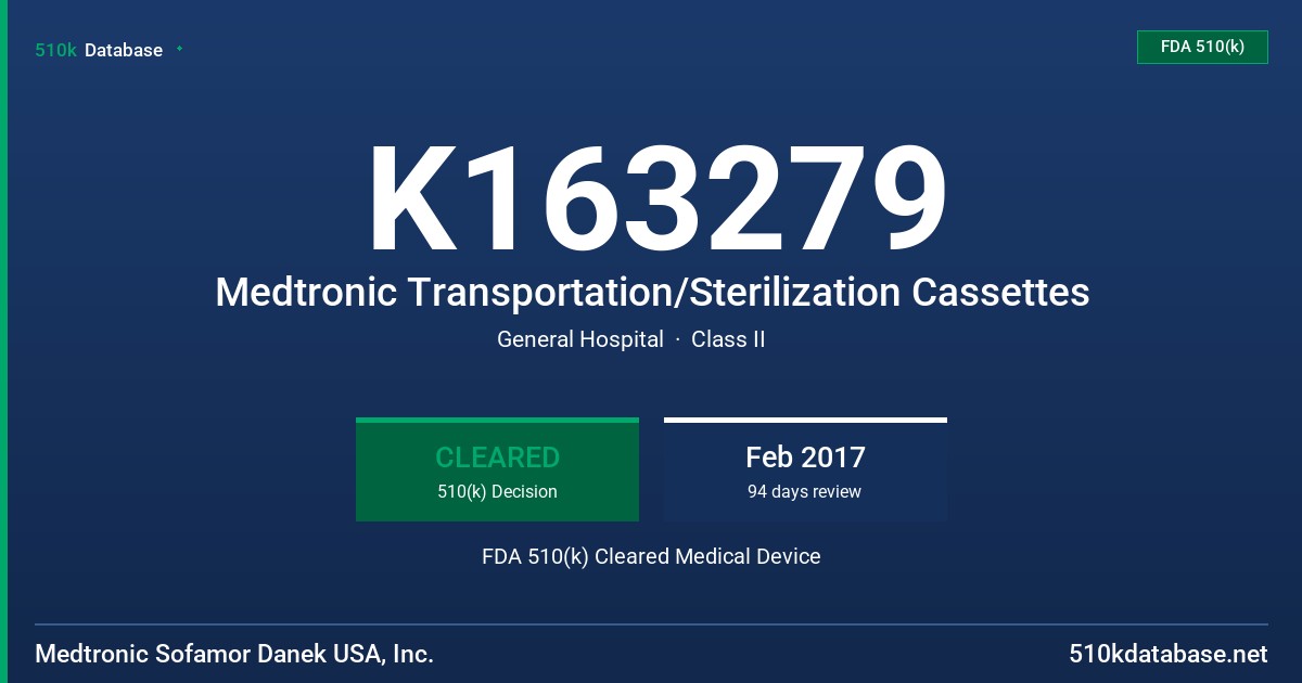 K163279 Medtronic Transportation/Sterilization Cassettes FDA 510(k) Cleared Medical Device