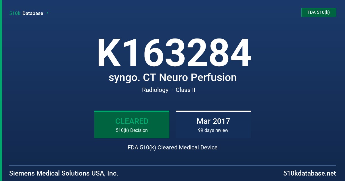 K163284 syngo. CT Neuro Perfusion FDA 510(k) Cleared Medical Device