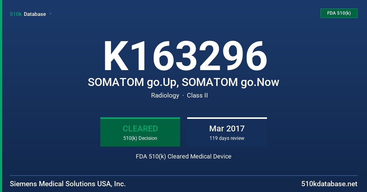 K163296 SOMATOM go.Up, SOMATOM go.Now FDA 510(k) Cleared Medical Device
