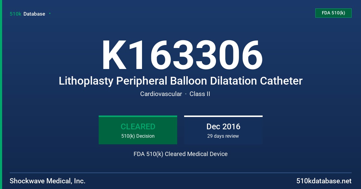 K163306 Lithoplasty Peripheral Balloon Dilatation Catheter FDA 510(k) Cleared Medical Device
