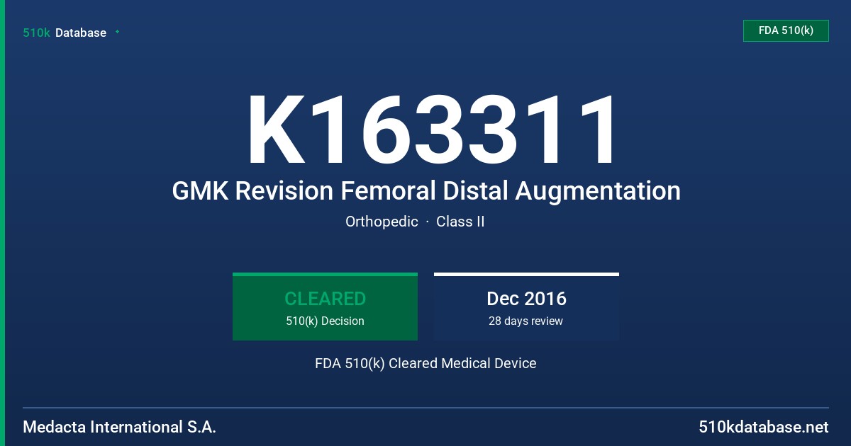 K163311 GMK Revision Femoral Distal Augmentation FDA 510(k) Cleared Medical Device