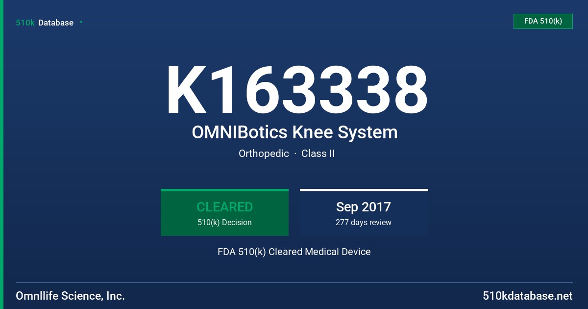 K163338 OMNIBotics Knee System FDA 510(k) Cleared Medical Device