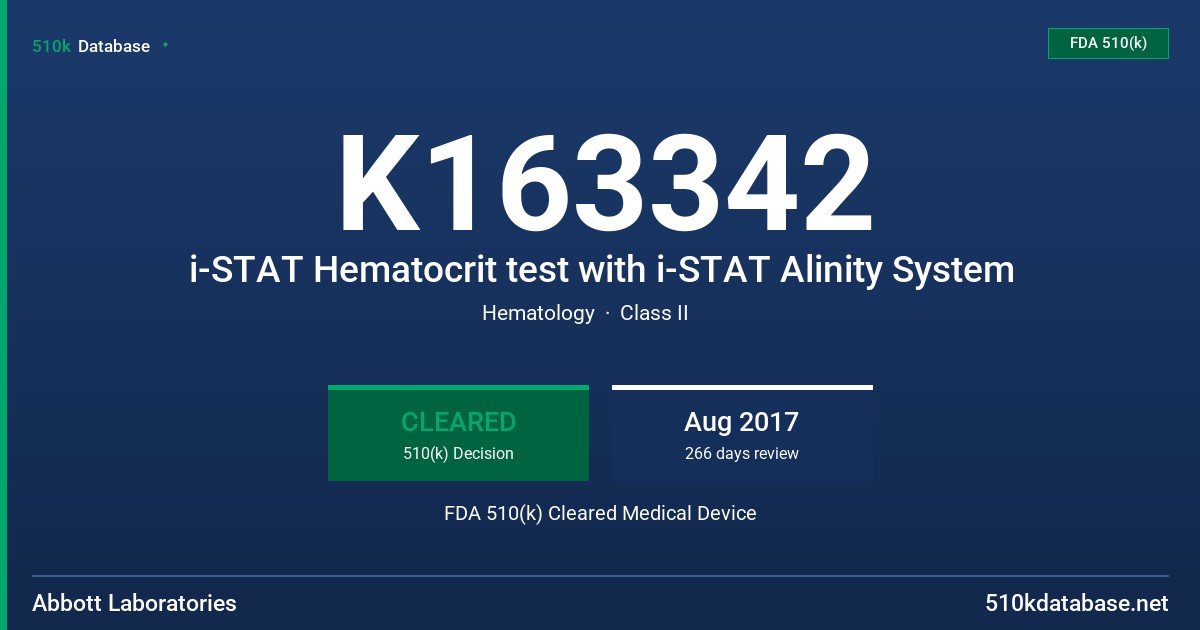 K163342 i-STAT Hematocrit test with i-STAT Alinity System FDA 510(k) Cleared Medical Device