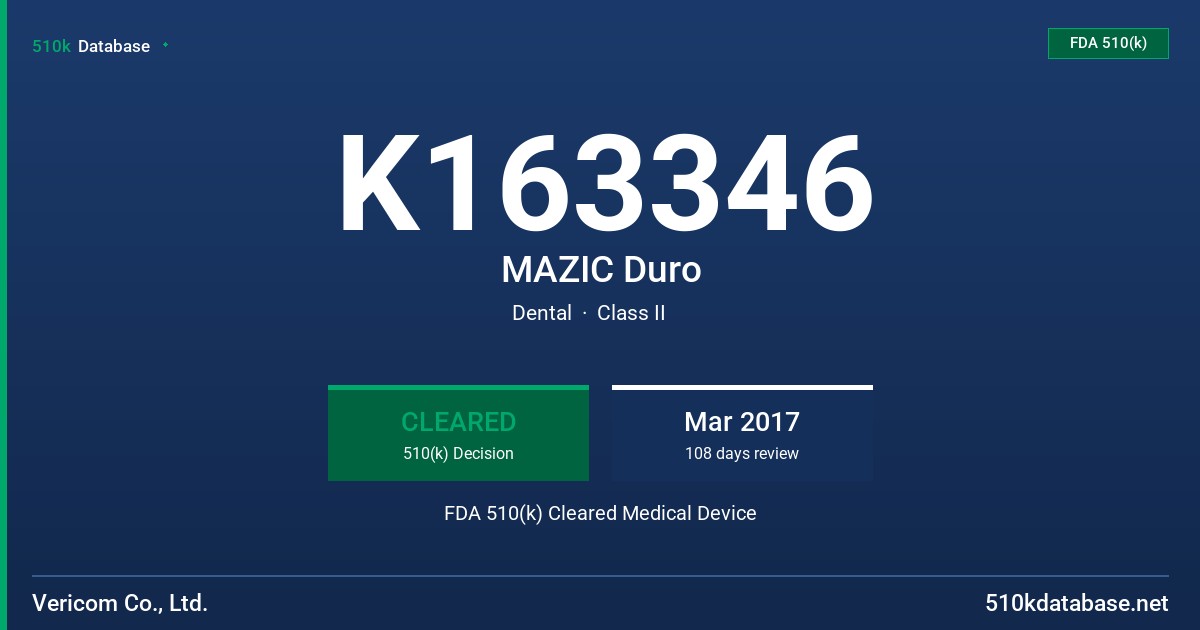 K163346 MAZIC Duro FDA 510(k) Cleared Medical Device