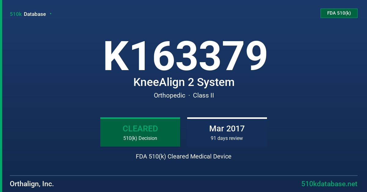 K163379 KneeAlign 2 System FDA 510(k) Cleared Medical Device