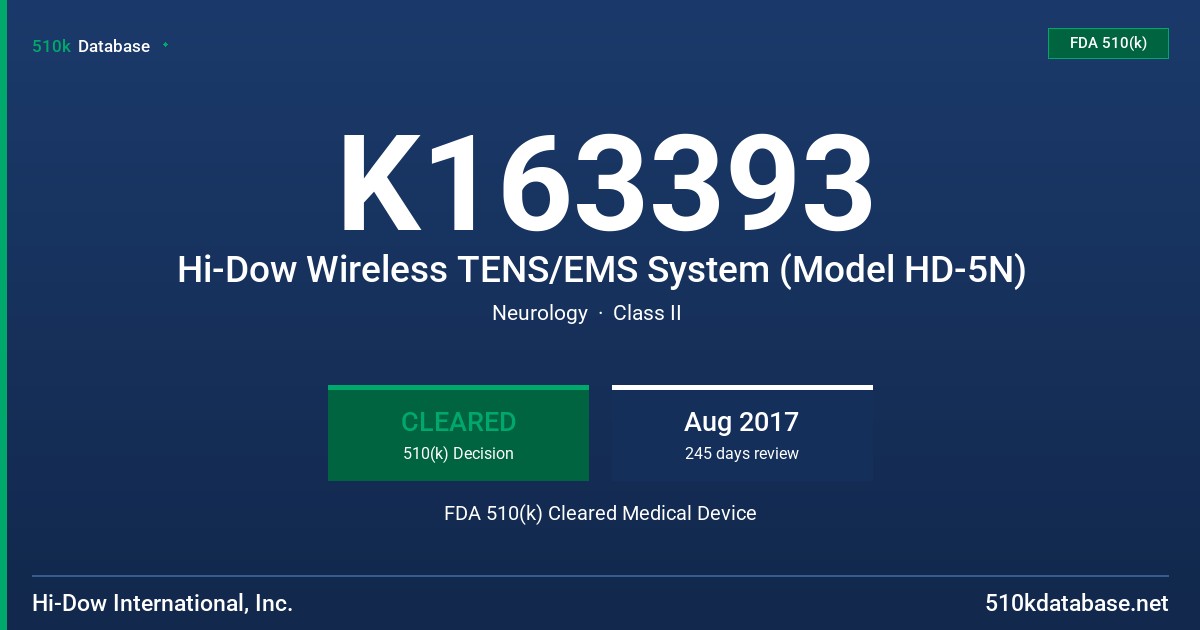 K163393 Hi-Dow Wireless TENS/EMS System (Model HD-5N) FDA 510(k) Cleared Medical Device