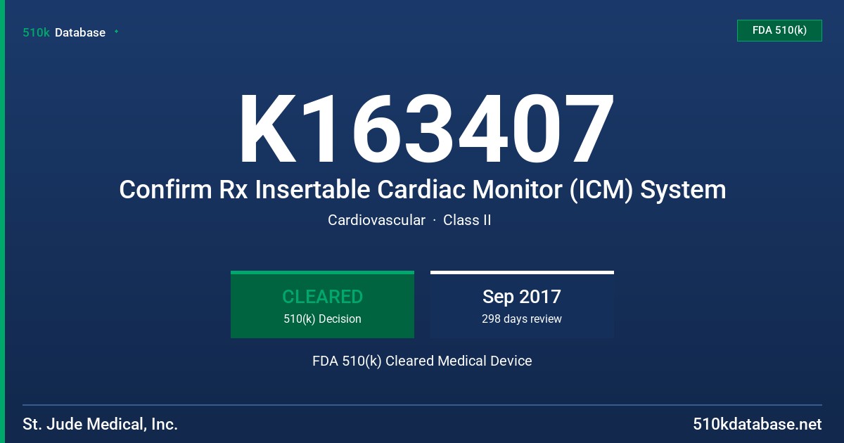 K163407 Confirm Rx Insertable Cardiac Monitor (ICM) System FDA 510(k) Cleared Medical Device