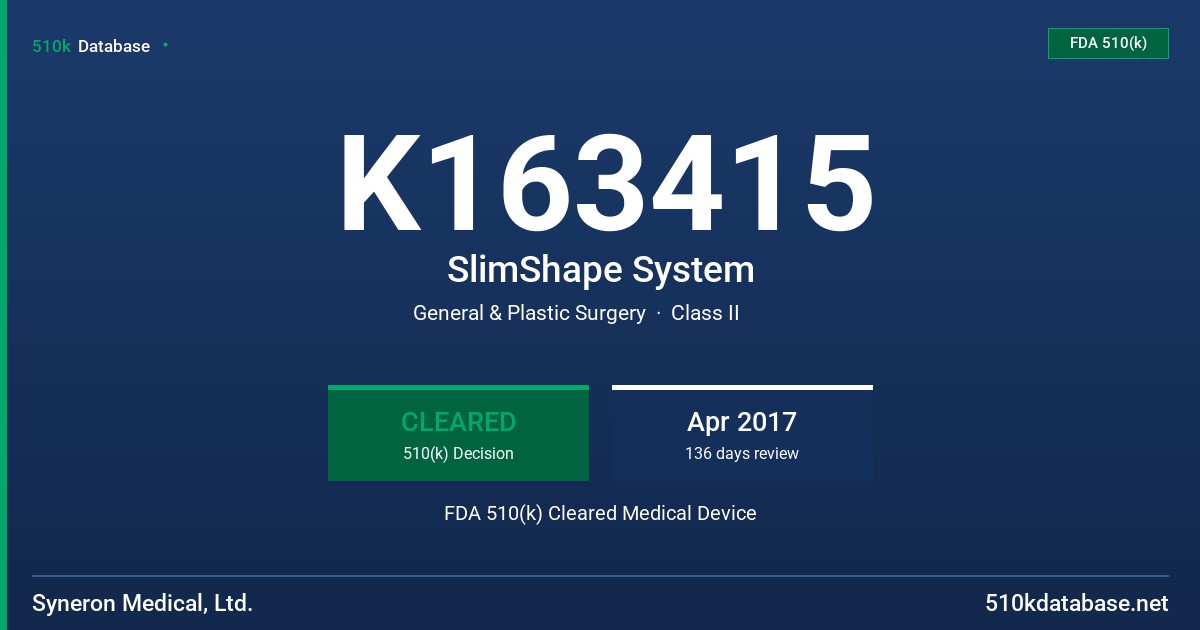K163415 SlimShape System FDA 510(k) Cleared Medical Device