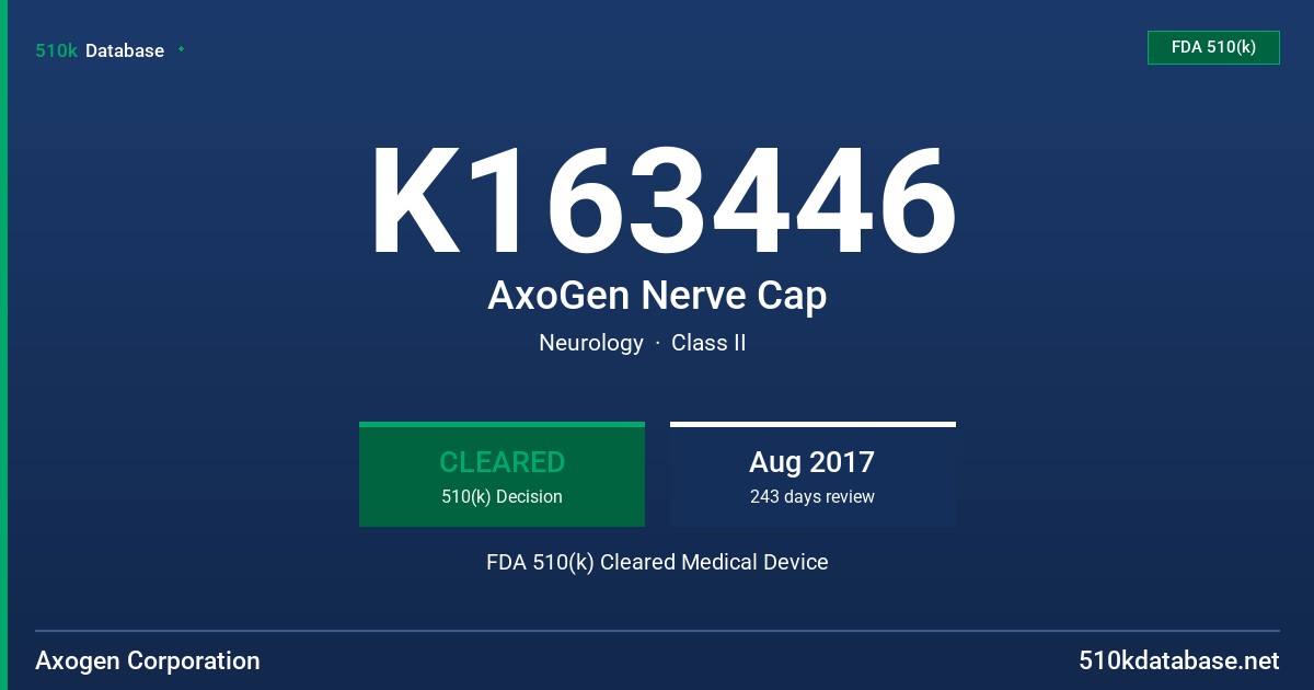 K163446 AxoGen Nerve Cap FDA 510(k) Cleared Medical Device