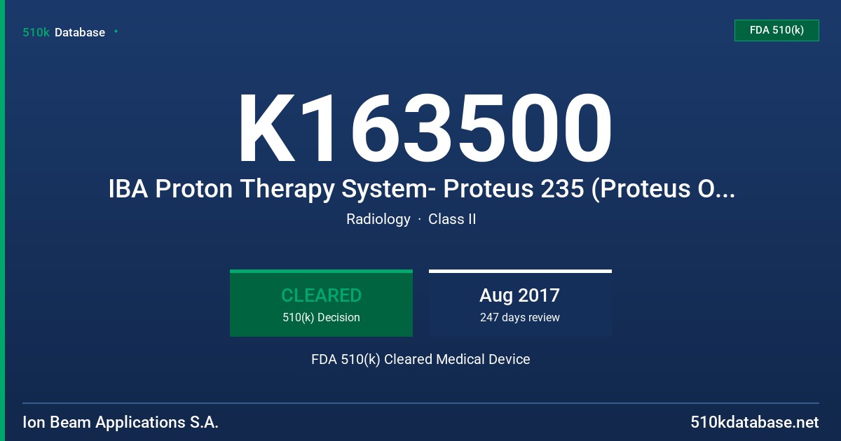 K163500 IBA Proton Therapy System- Proteus 235 (Proteus One, Proteus Plus, Proteus TK2, Proteus Class) FDA 510(k) Cleared Medical Device