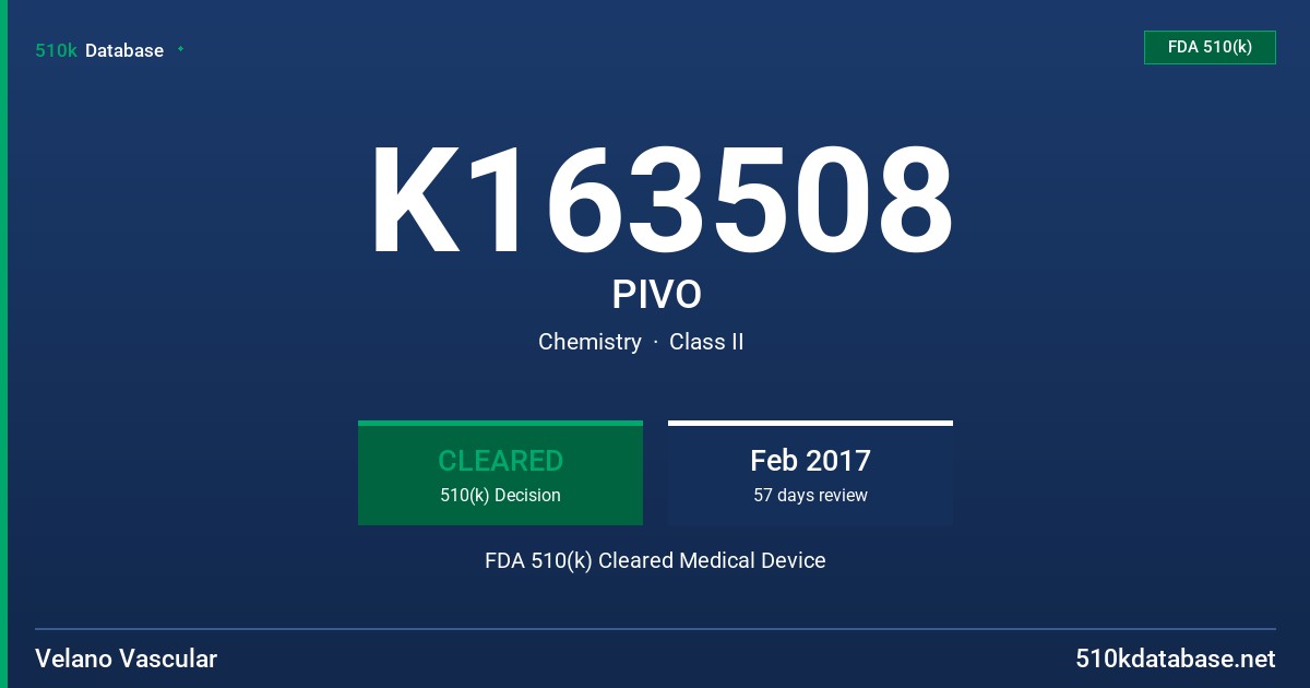 K163508 PIVO FDA 510(k) Cleared Medical Device