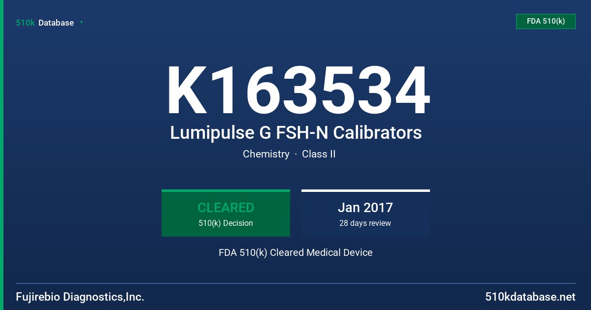 K163534 Lumipulse G FSH-N Calibrators FDA 510(k) Cleared Medical Device