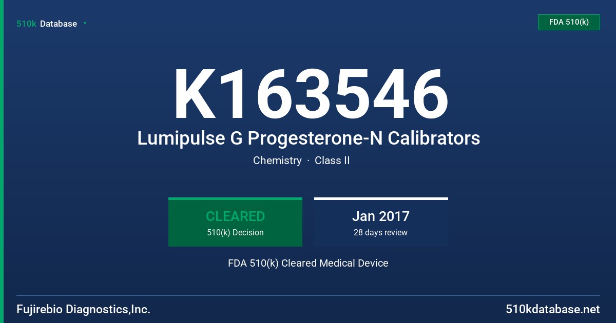 K163546 Lumipulse G Progesterone-N Calibrators FDA 510(k) Cleared Medical Device