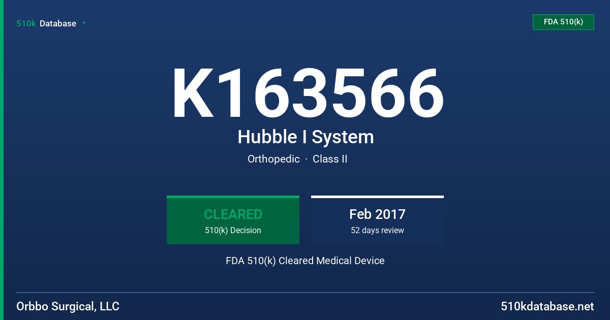 K163566 Hubble I System FDA 510(k) Cleared Medical Device