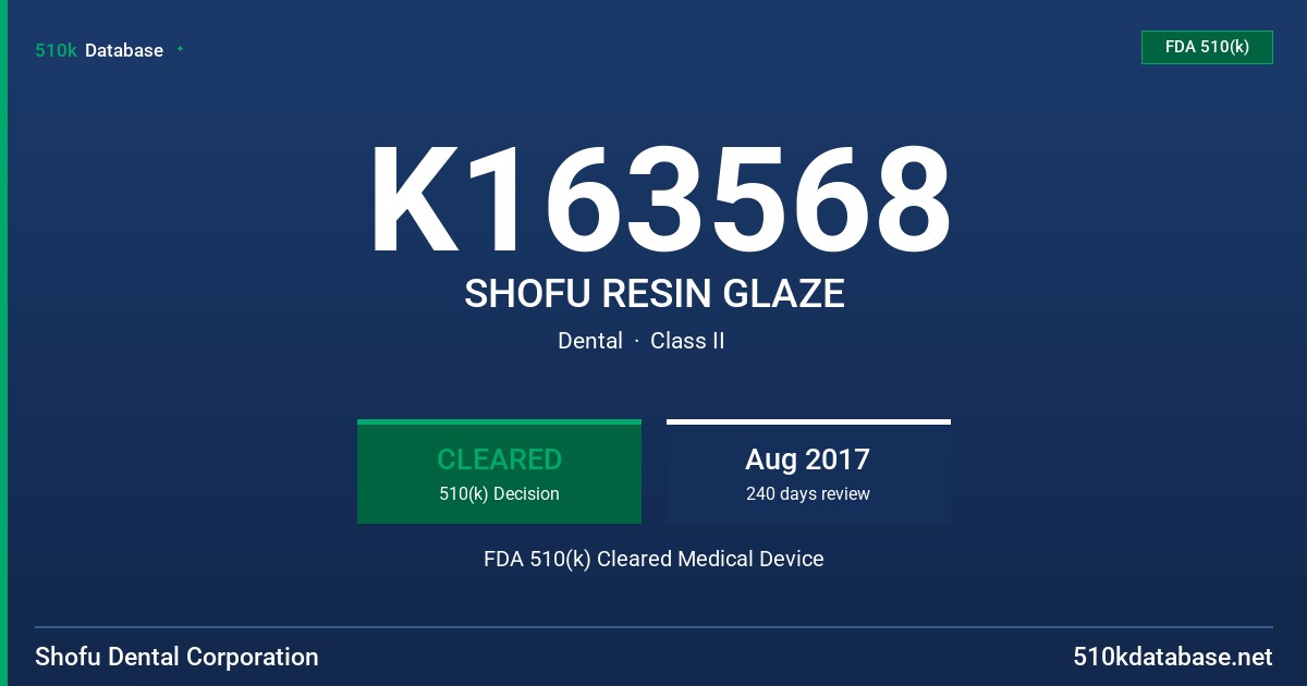 K163568 SHOFU RESIN GLAZE FDA 510(k) Cleared Medical Device