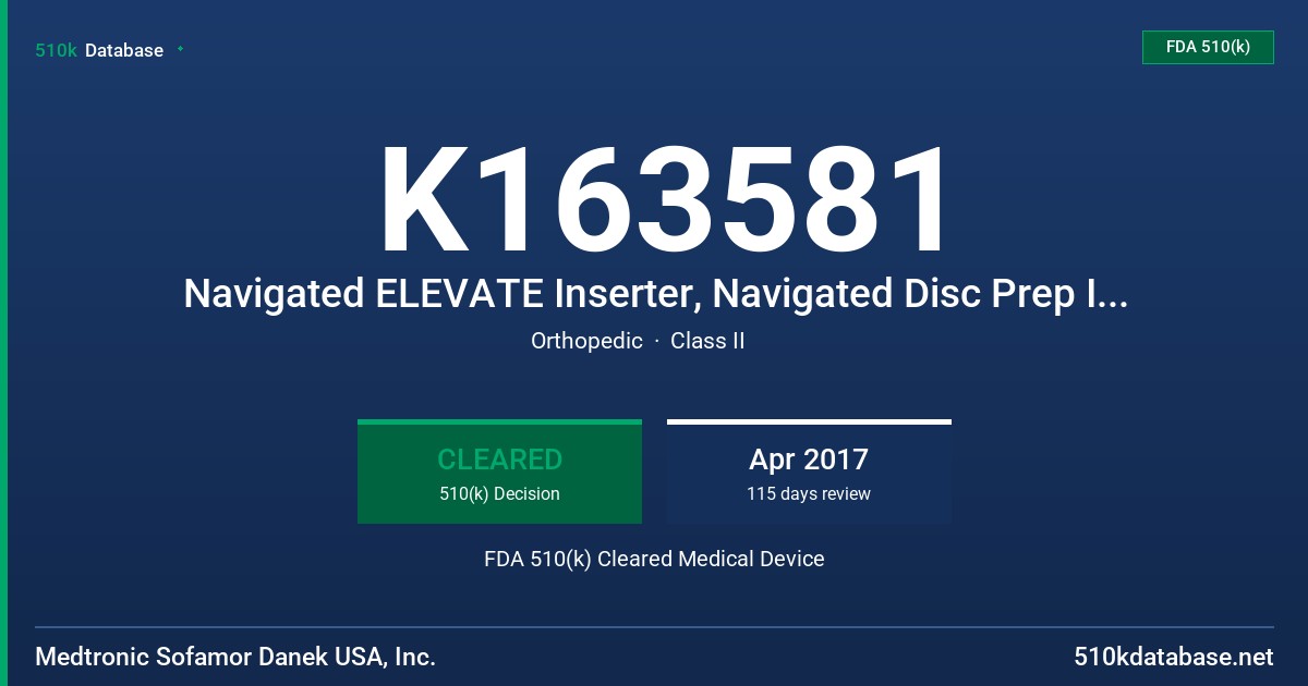 K163581 Navigated ELEVATE Inserter, Navigated Disc Prep Instruments FDA 510(k) Cleared Medical Device