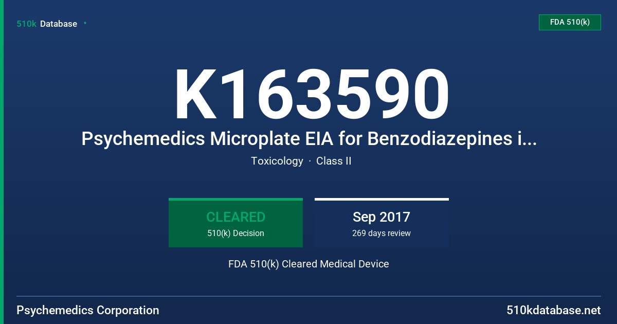 K163590 Psychemedics Microplate EIA for Benzodiazepines in Hair FDA 510(k) Cleared Medical Device
