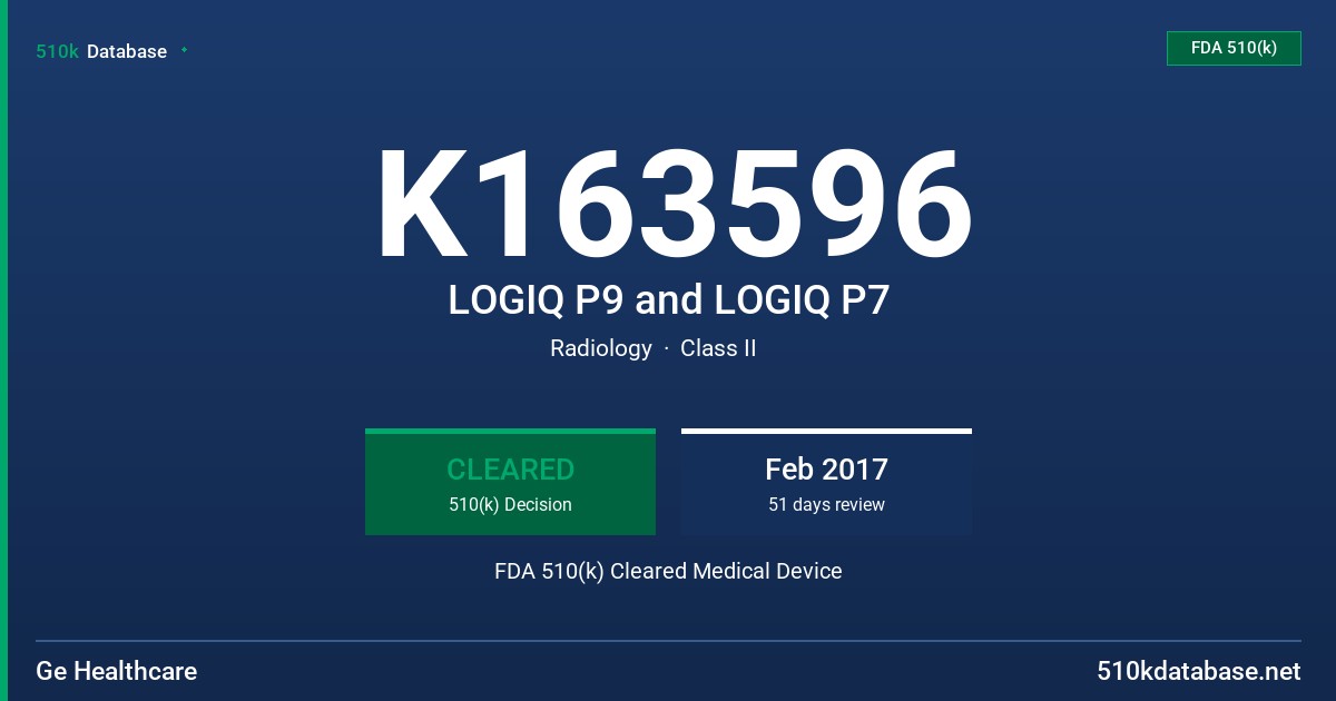 K163596 LOGIQ P9 and LOGIQ P7 FDA 510(k) Cleared Medical Device