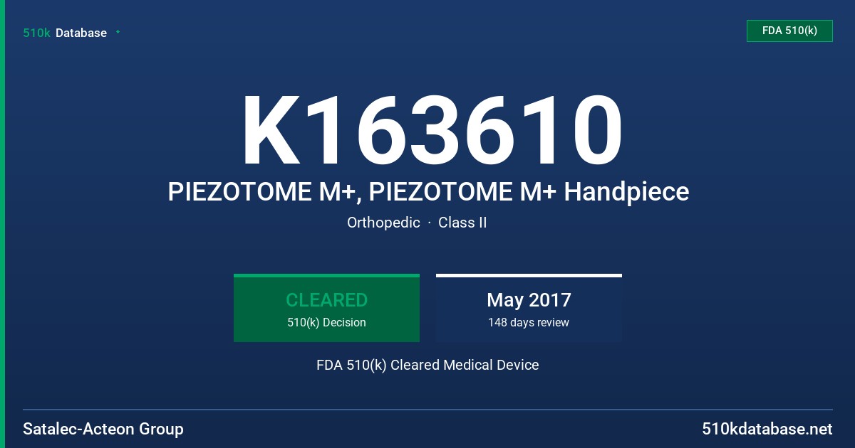 K163610 PIEZOTOME M+, PIEZOTOME M+ Handpiece FDA 510(k) Cleared Medical Device