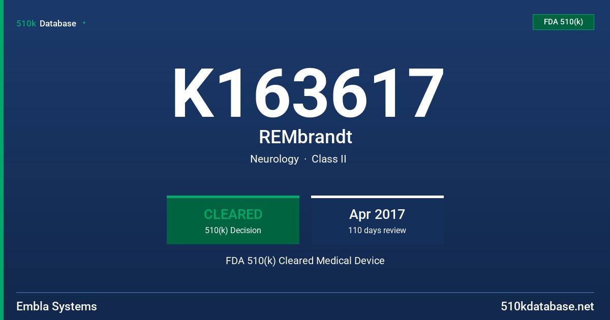 K163617 REMbrandt FDA 510(k) Cleared Medical Device