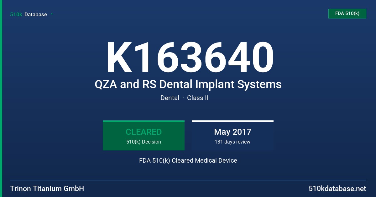 K163640 QZA and RS Dental Implant Systems FDA 510(k) Cleared Medical Device