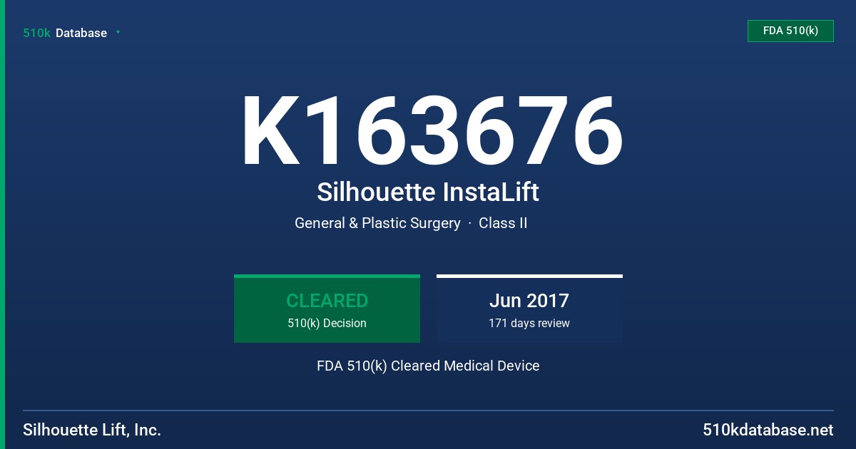 K163676 Silhouette InstaLift FDA 510(k) Cleared Medical Device