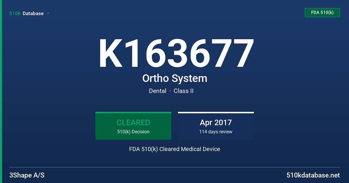 K163677 Ortho System FDA 510(k) Cleared Medical Device