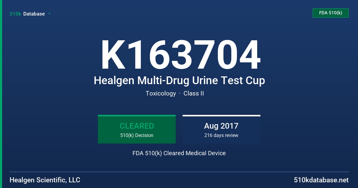 K163704 Healgen Multi-Drug Urine Test Cup FDA 510(k) Cleared Medical Device