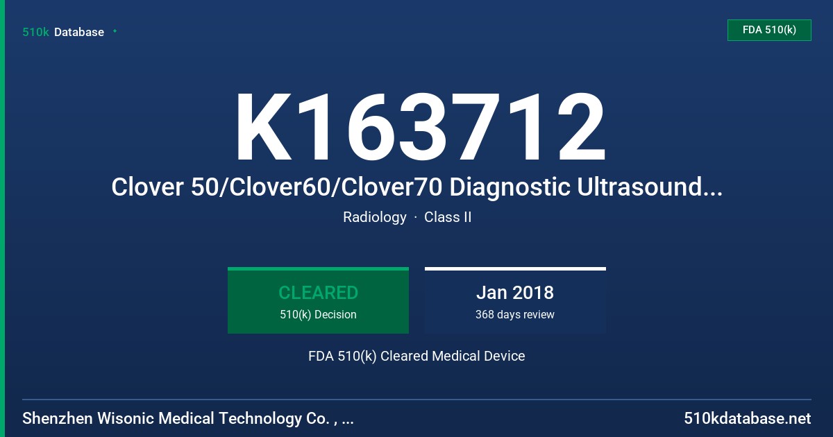 K163712 Clover 50/Clover60/Clover70 Diagnostic Ultrasound System FDA 510(k) Cleared Medical Device