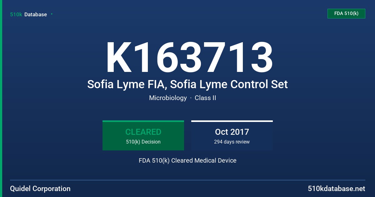 K163713 Sofia Lyme FIA, Sofia Lyme Control Set FDA 510(k) Cleared Medical Device