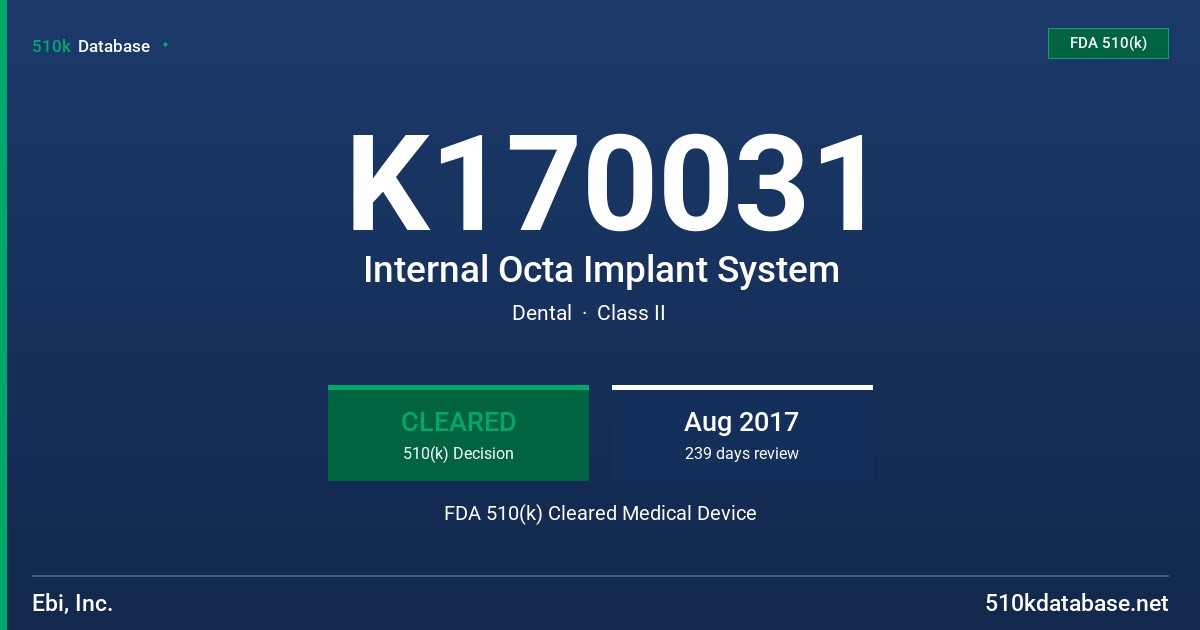 K170031 Internal Octa Implant System FDA 510(k) Cleared Medical Device