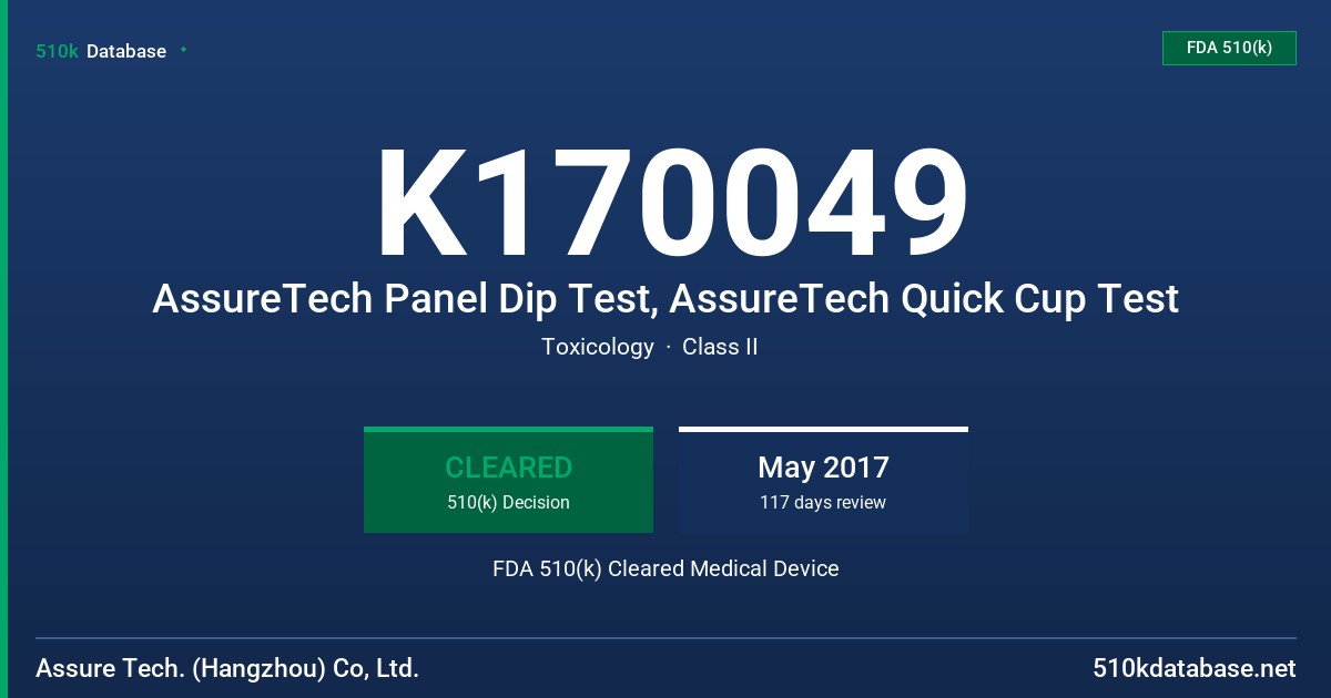 K170049 AssureTech Panel Dip Test, AssureTech Quick Cup Test FDA 510(k) Cleared Medical Device