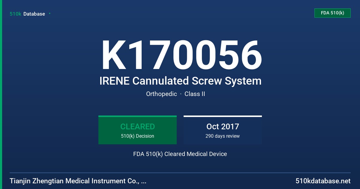 K170056 IRENE Cannulated Screw System FDA 510(k) Cleared Medical Device