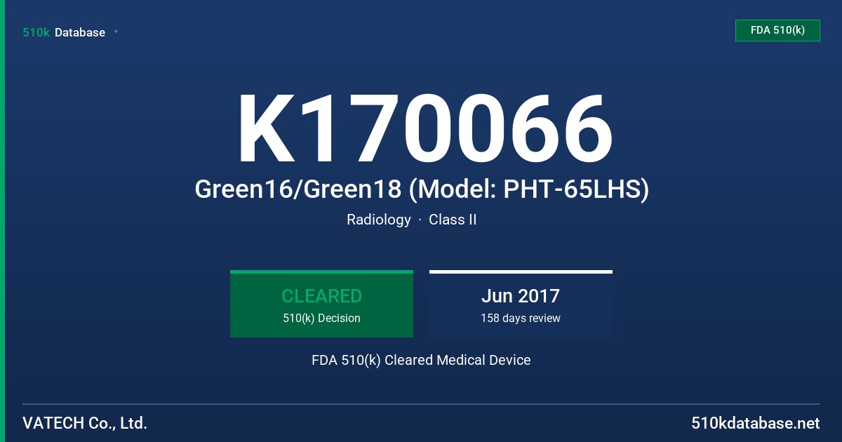 K170066 Green16/Green18 (Model: PHT-65LHS) FDA 510(k) Cleared Medical Device
